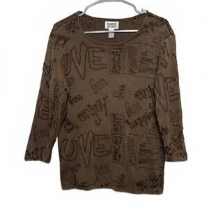 Y2K Grunge Brown Graphic print 3/4 sleeve shirt